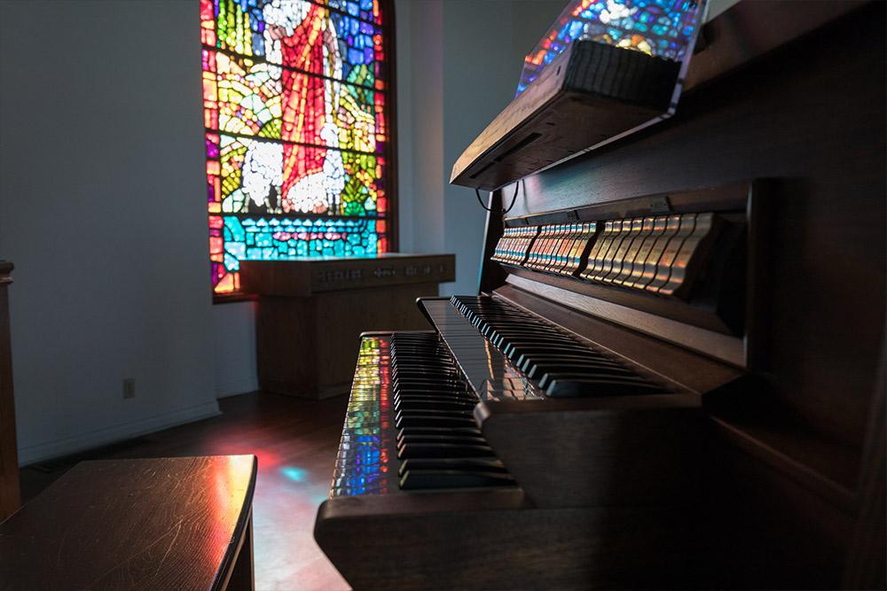 The two-manual Schlicker pipe organ in Good Shepherd Chapel