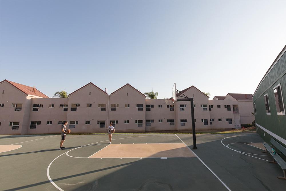 The outdoor basketball court at the Residence Halls
